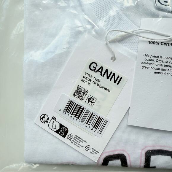 NWT Ganni White Basic Jersey Rose Relaxed Graphic T-shirt Size XS‎ - Picture 4 of 5
